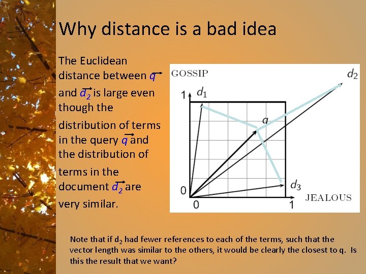 Why distance is a bad idea The Euclidean distance between q and d 2