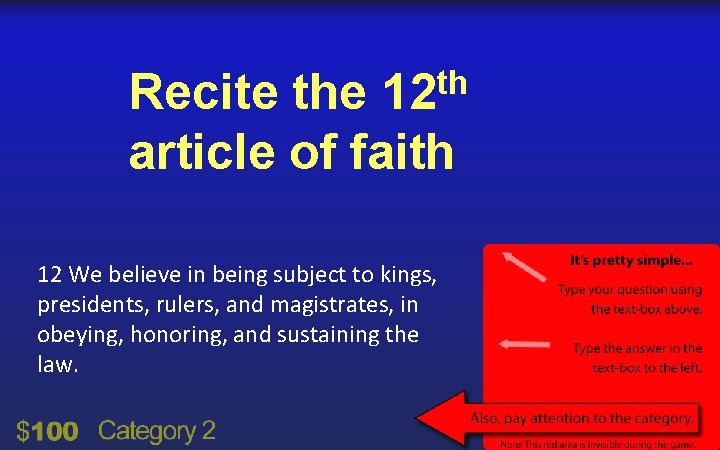 th 12 Recite the article of faith 12 We believe in being subject to