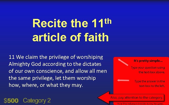 th 11 Recite the article of faith 11 We claim the privilege of worshiping