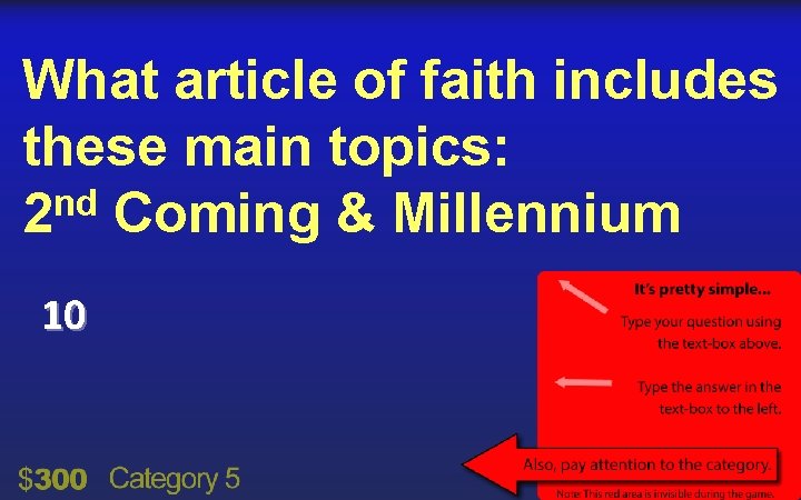 What article of faith includes these main topics: nd 2 Coming & Millennium 10