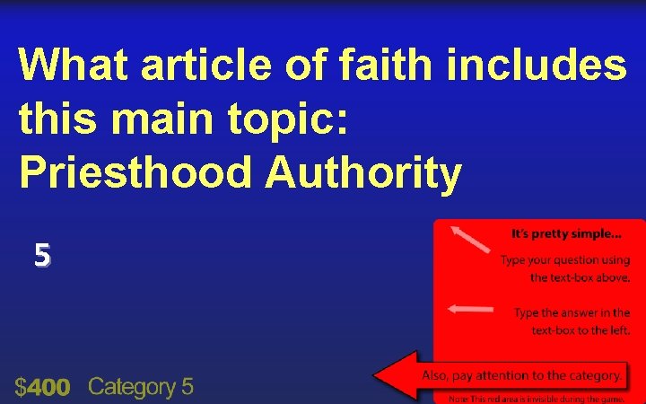 What article of faith includes this main topic: Priesthood Authority 5 