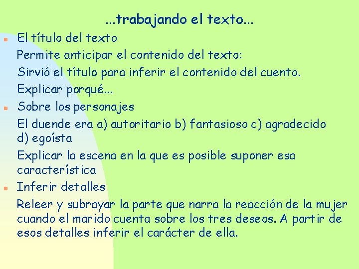 . . . trabajando el texto. . . n n n El título del