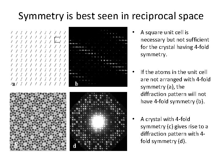 Symmetry is best seen in reciprocal space • A square unit cell is necessary