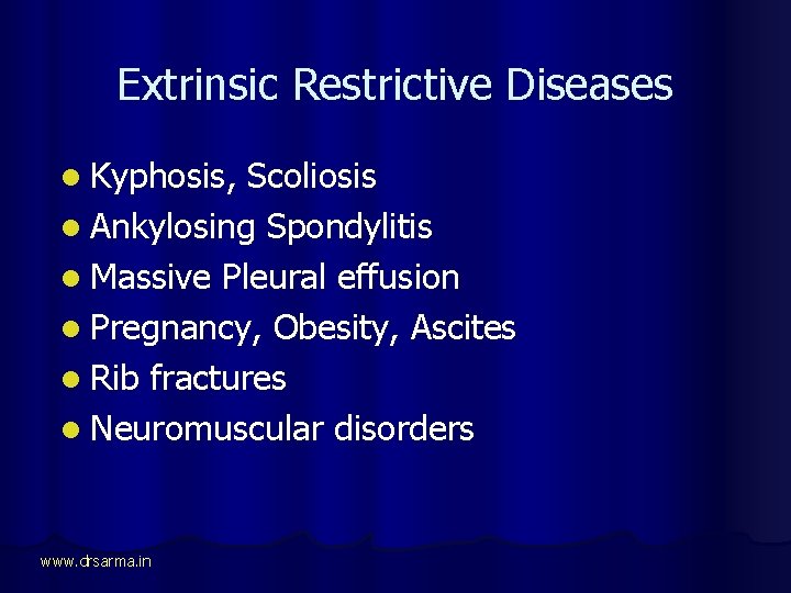 Extrinsic Restrictive Diseases l Kyphosis, Scoliosis l Ankylosing Spondylitis l Massive Pleural effusion l