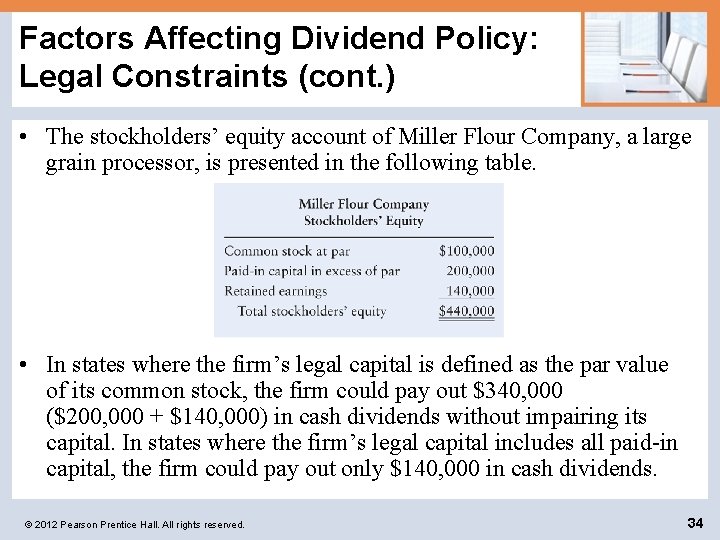 Factors Affecting Dividend Policy: Legal Constraints (cont. ) • The stockholders’ equity account of