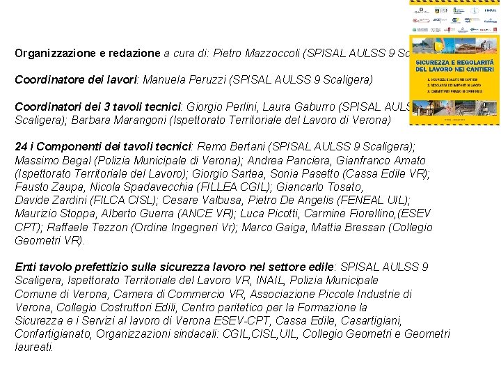 Organizzazione e redazione a cura di: Pietro Mazzoccoli (SPISAL AULSS 9 Scaligera) Coordinatore dei