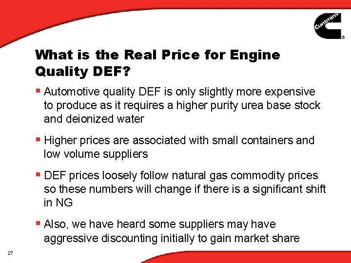 What is the Real Price for Engine Quality DEF? § Automotive quality DEF is What is the Real Price for Engine Quality DEF? § Automotive quality DEF is