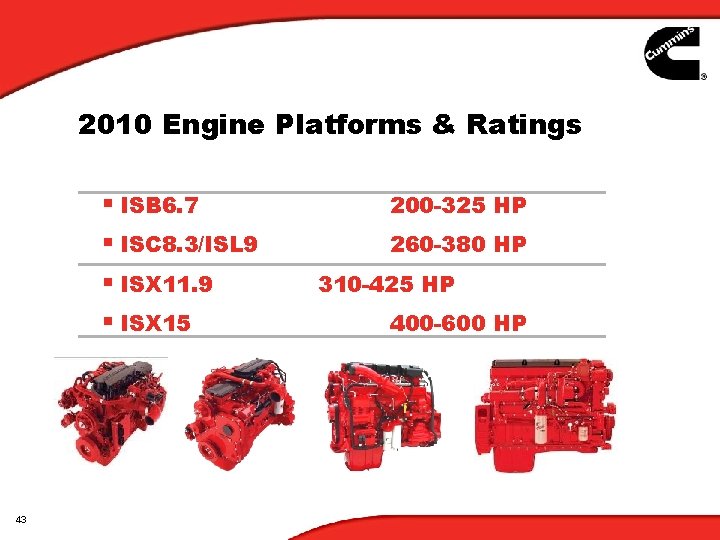 2010 Engine Platforms & Ratings § ISB 6. 7 200 -325 HP § ISC 2010 Engine Platforms & Ratings § ISB 6. 7 200 -325 HP § ISC