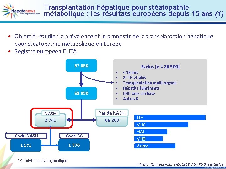 Transplantation hépatique pour stéatopathie métabolique : les résultats européens depuis 15 ans (1) •