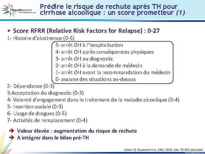 Prédire le risque de rechute après TH pour cirrhose alcoolique : un score prometteur