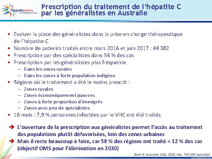 Prescription du traitement de l’hépatite C par les généralistes en Australie • Evaluer la