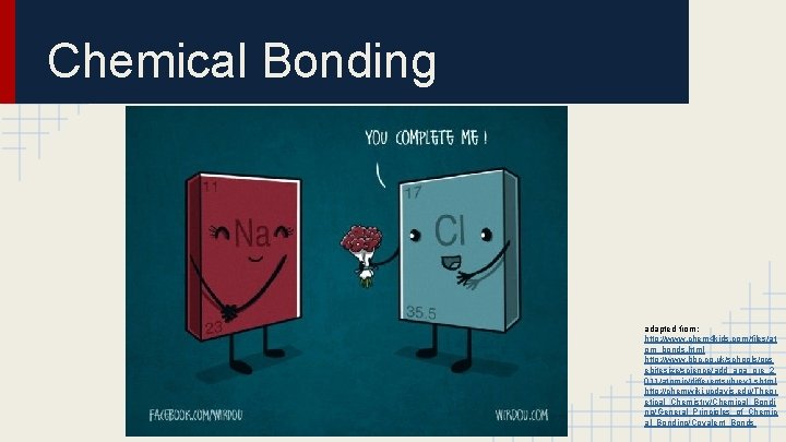 Chemical Bonding adapted from: http: //www. chem 4 kids. com/files/at om_bonds. html http: //www.