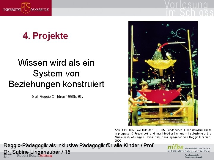 4. Projekte Wissen wird als ein System von Beziehungen konstruiert. (vgl. Reggio Children 1998