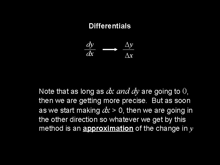 Differentials dy dx y x Note that as long as dx and dy are