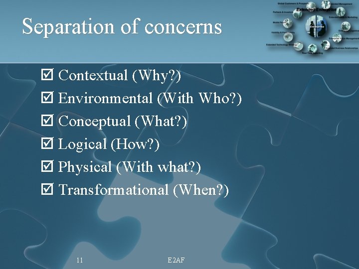 Separation of concerns þ Contextual (Why? ) þ Environmental (With Who? ) þ Conceptual