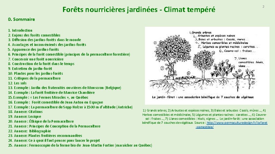 Forêts nourricières jardinées - Climat tempéré 2 0. Sommaire 1. Introduction 2. Enjeux des