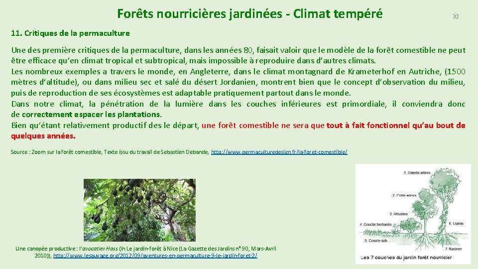 Forêts nourricières jardinées - Climat tempéré 32 11. Critiques de la permaculture Une des