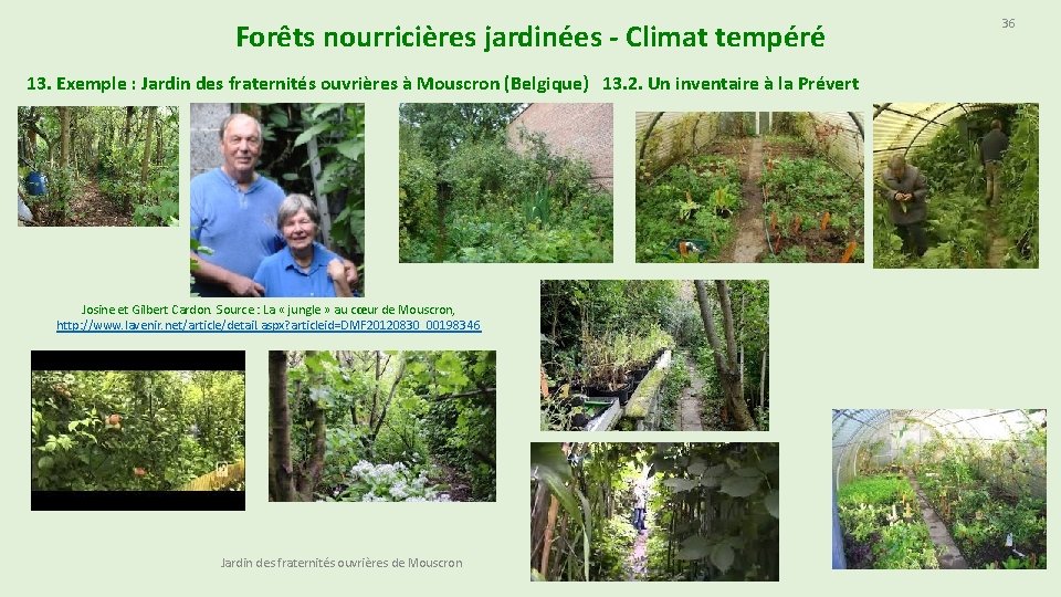 Forêts nourricières jardinées - Climat tempéré 13. Exemple : Jardin des fraternités ouvrières à