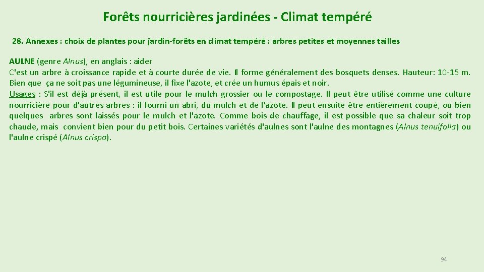 Forêts nourricières jardinées - Climat tempéré 28. Annexes : choix de plantes pour jardin-forêts