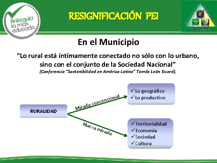 RESIGNIFICACIÓN PEI En el Municipio “Lo rural está íntimamente conectado no sólo con lo