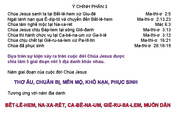 Ý CHÍNH PHẦN 3 Chúa Jesus sanh ta tại Bết-lê-hem xứ Giu-đê Ngài lánh