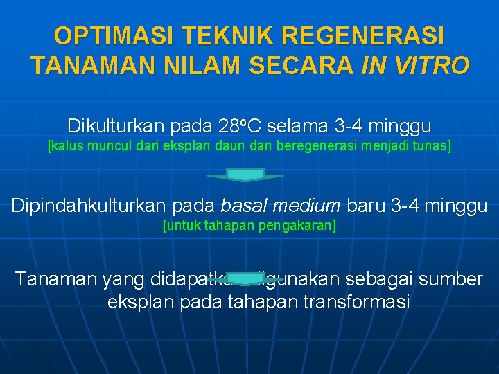 OPTIMASI TEKNIK REGENERASI TANAMAN NILAM SECARA IN VITRO Dikulturkan pada 28 o. C selama