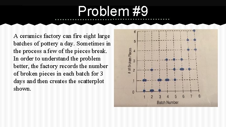 Problem #9 A ceramics factory can fire eight large batches of pottery a day.