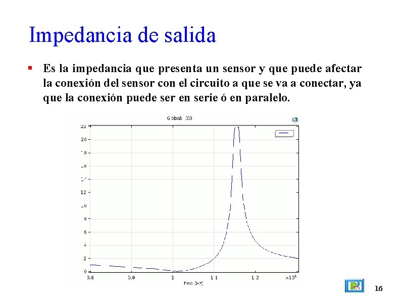 Impedancia de salida Es la impedancia que presenta un sensor y que puede afectar