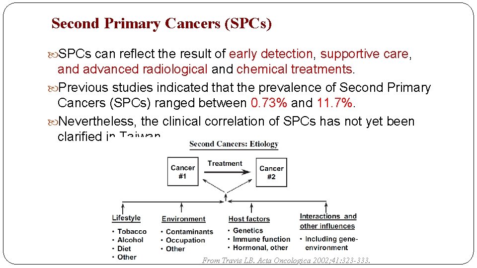 Second Primary Cancers (SPCs) SPCs can reflect the result of early detection, supportive care,