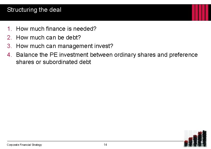 Structuring the deal 1. 2. 3. 4. How much finance is needed? How much