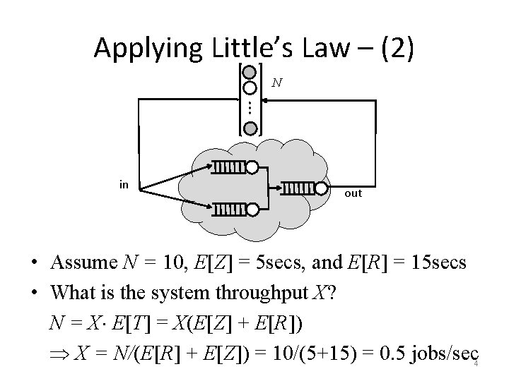 Applying Little’s Law – (2) … N in out • Assume N = 10,