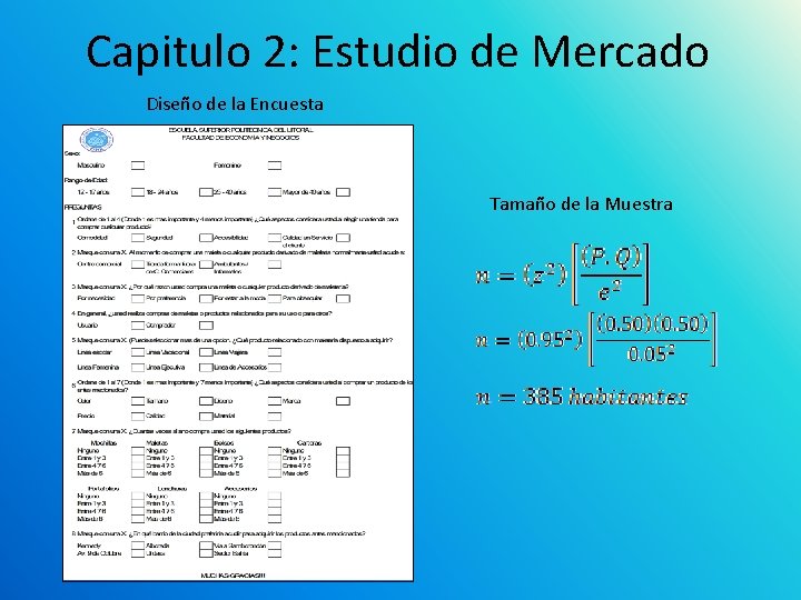 Capitulo 2: Estudio de Mercado Diseño de la Encuesta Tamaño de la Muestra 