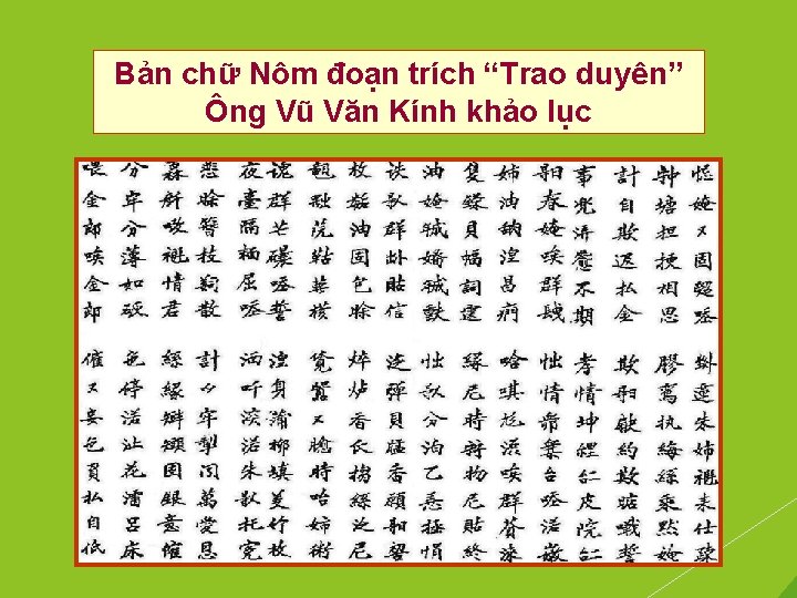 Bản chữ Nôm đoạn trích “Trao duyên” Ông Vũ Văn Kính khảo lục 