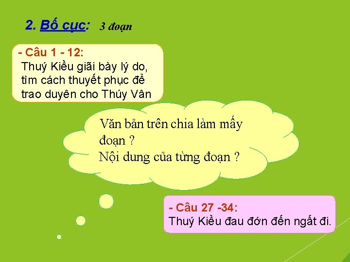 2. Bố cục: 3 đoạn - Câu 1 - 12: Thuý Kiều giãi bày