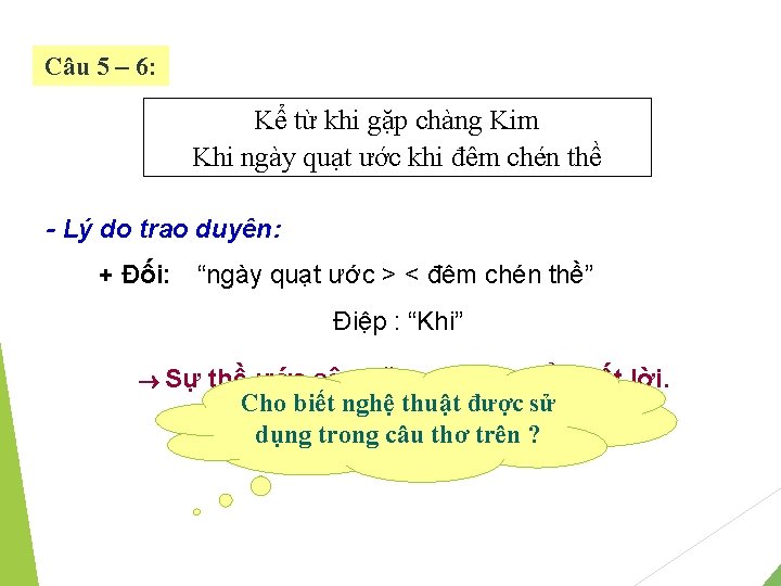 Câu 5 – 6: Kể từ khi gặp chàng Kim Khi ngày quạt ước