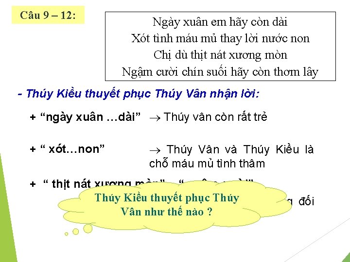 Câu 9 – 12: Ngày xuân em hãy còn dài Xót tình máu mủ