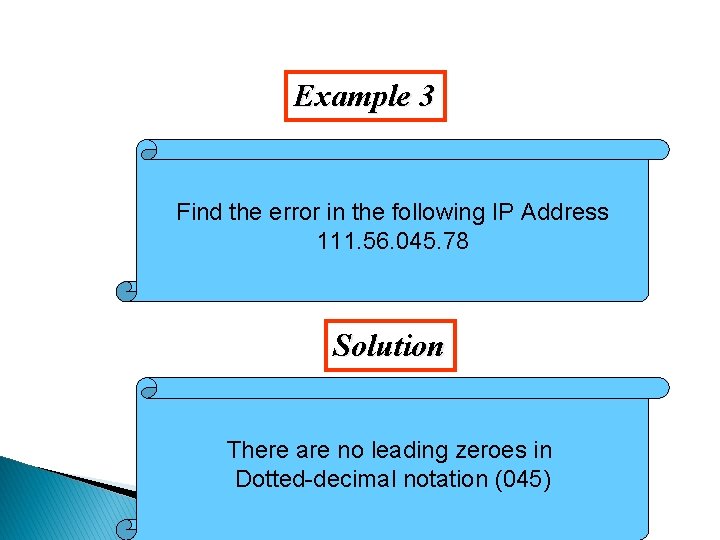 Example 3 Find the error in the following IP Address 111. 56. 045. 78