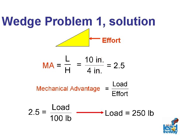 Wedge Problem 1, solution Effort MA = 
