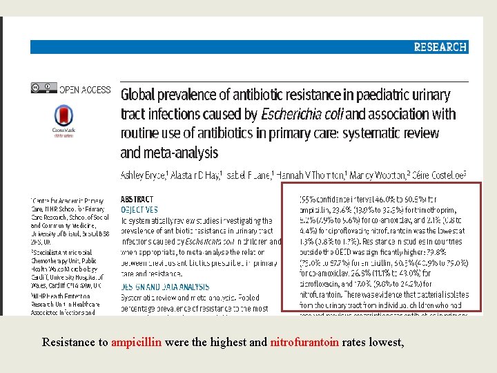 Resistance to ampicillin were the highest and nitrofurantoin rates lowest, 