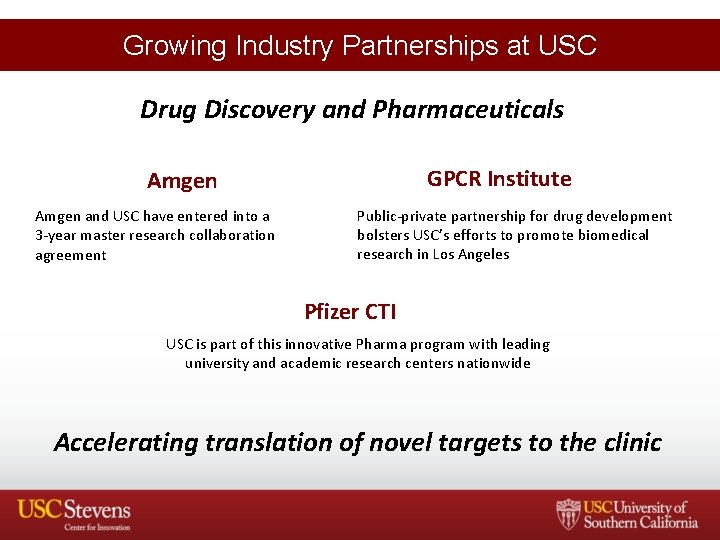 Growing Industry Partnerships at USC Drug Discovery and Pharmaceuticals GPCR Institute Amgen and USC