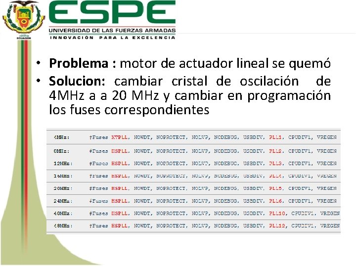  • Problema : motor de actuador lineal se quemó • Solucion: cambiar cristal
