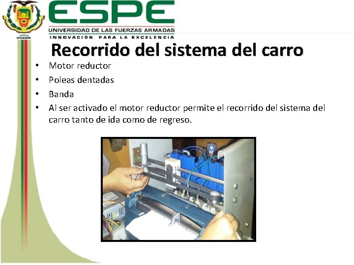  • • Recorrido del sistema del carro Motor reductor Poleas dentadas Banda Al