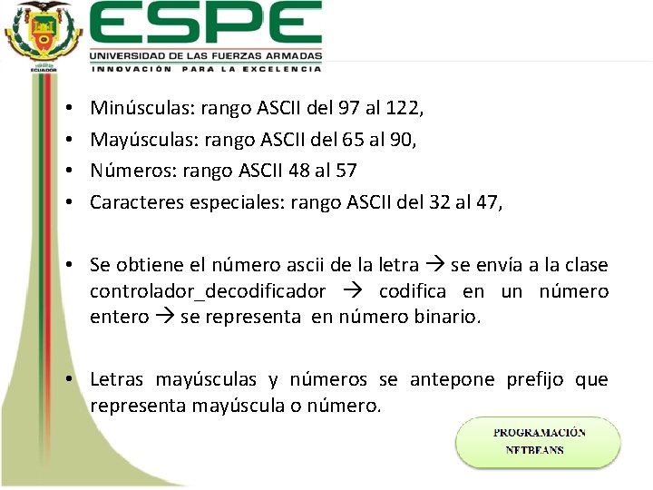  • • Minúsculas: rango ASCII del 97 al 122, Mayúsculas: rango ASCII del