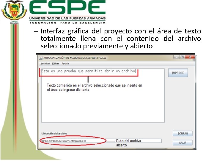 – Interfaz gráfica del proyecto con el área de texto totalmente llena con el