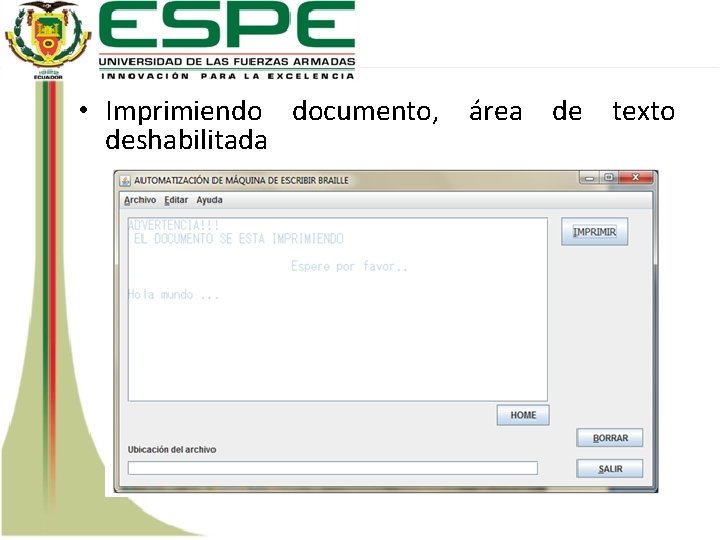  • Imprimiendo documento, área de texto deshabilitada 
