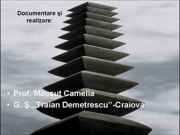 Documentare şi realizare: • Prof. Macsut Camelia • G. Ş. , , Traian Demetrescu’’-Craiova