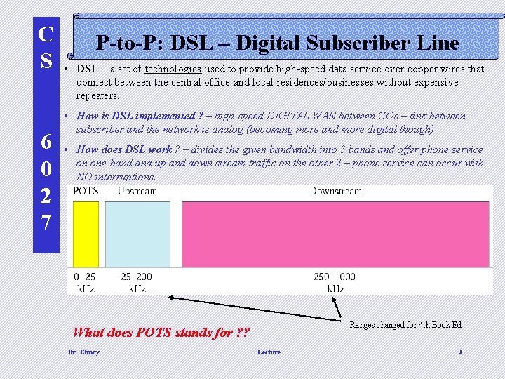 C S 6 0 2 7 P-to-P: DSL – Digital Subscriber Line • DSL
