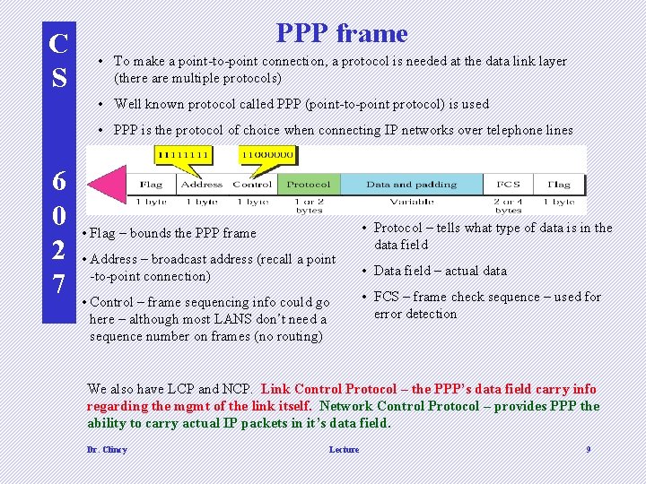 C S PPP frame • To make a point-to-point connection, a protocol is needed