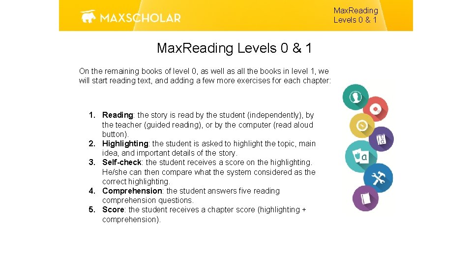 Max. Reading Levels 0 & 1 On the remaining books of level 0, as