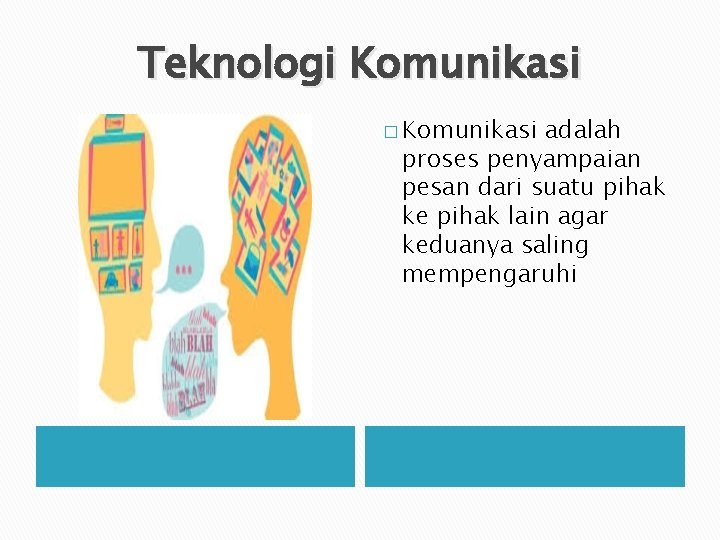 Teknologi Komunikasi � Komunikasi adalah proses penyampaian pesan dari suatu pihak ke pihak lain